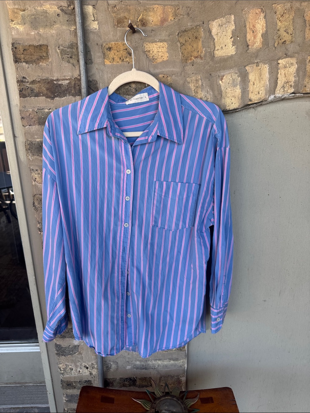 Together Blue and Pink Striped Casual Button-Down Shirt
